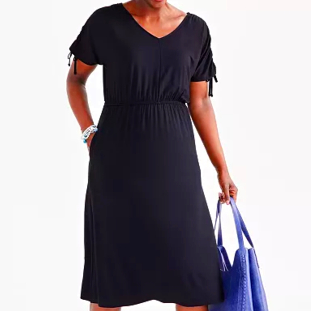 Style & Co Women's V-Neck Ruched-Sleeve Dress in Black - XL